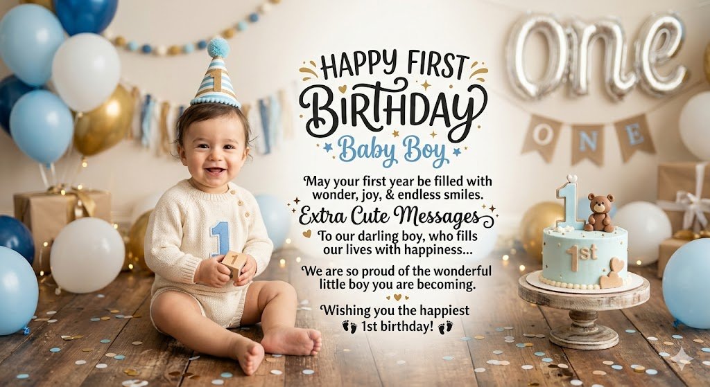 02cca385-e4c2-4cc6-bd93-54b7a434477d Happy First Birthday Baby Boy Extra Cute Messages